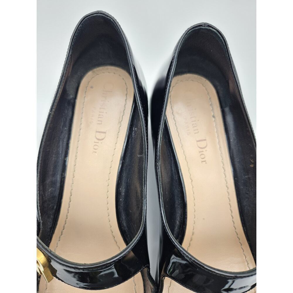 DIOR Baby D Mary Jane Ballet Pumps Black Patent Leather Gold Logo sz 39.5 - Picture 7 of 14